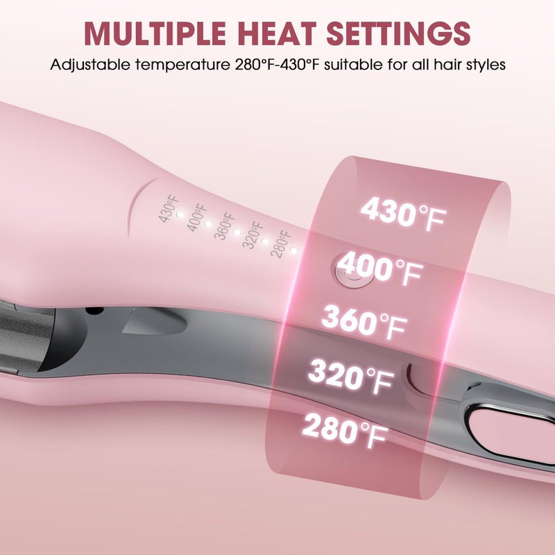 miropure Curling Iron Hair Crimper Waver, Waves Curling Wand 1 inch with 30S Fast Heating & PTC Heater, Deep Waver Hair Curler for Women, Dual Voltage, Pink - Image 3